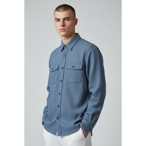 ROWM Men's Blue Thick Textured Long Sleeve Button Up Shirt, Size M, NWT